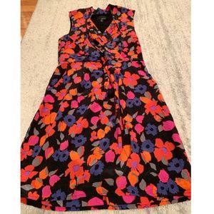 Floral & black v-neck dress